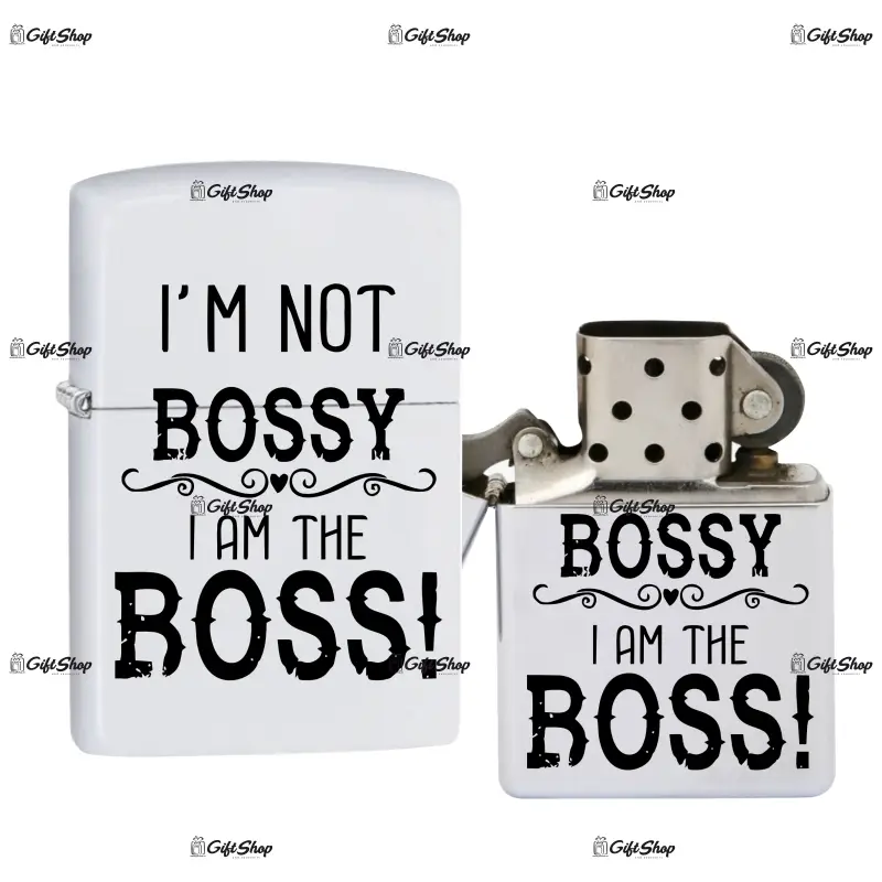 I`m not bossy, bricheta metalica gravata laser cu mesaj